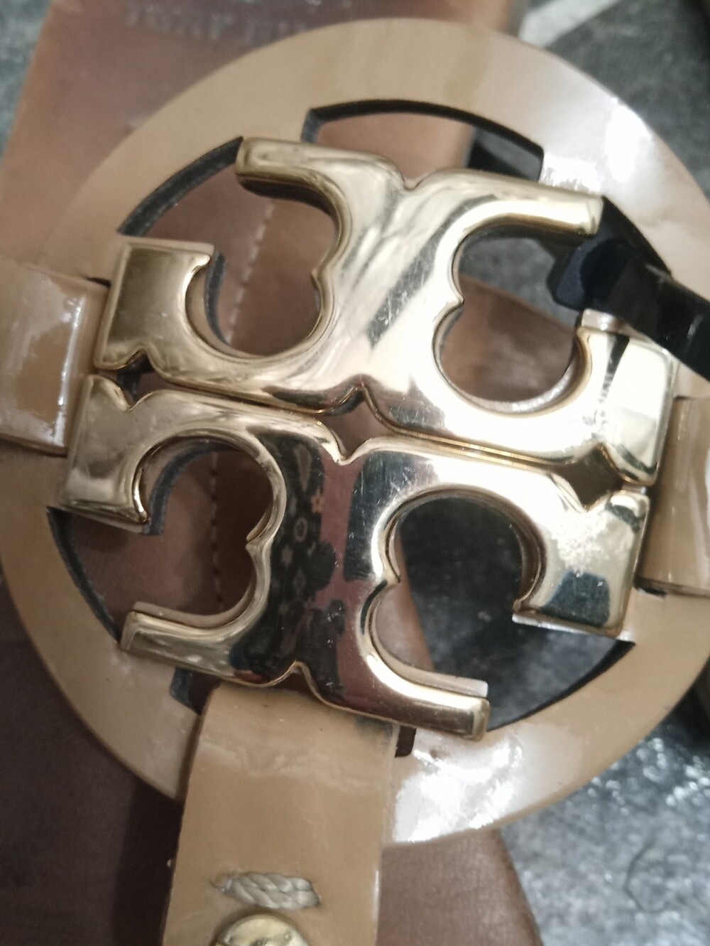 Tory Burch Tan Leather Sandals with Gold Logo Medallion